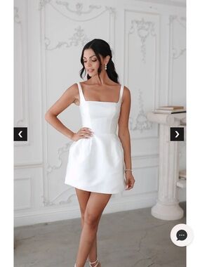 Untamed Petals- Mona Mini- Wedding Dress - Elegant White Square-Neck Mini Dress